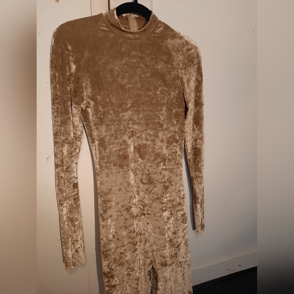 Gold Velvet Leotard Onesie Size Small